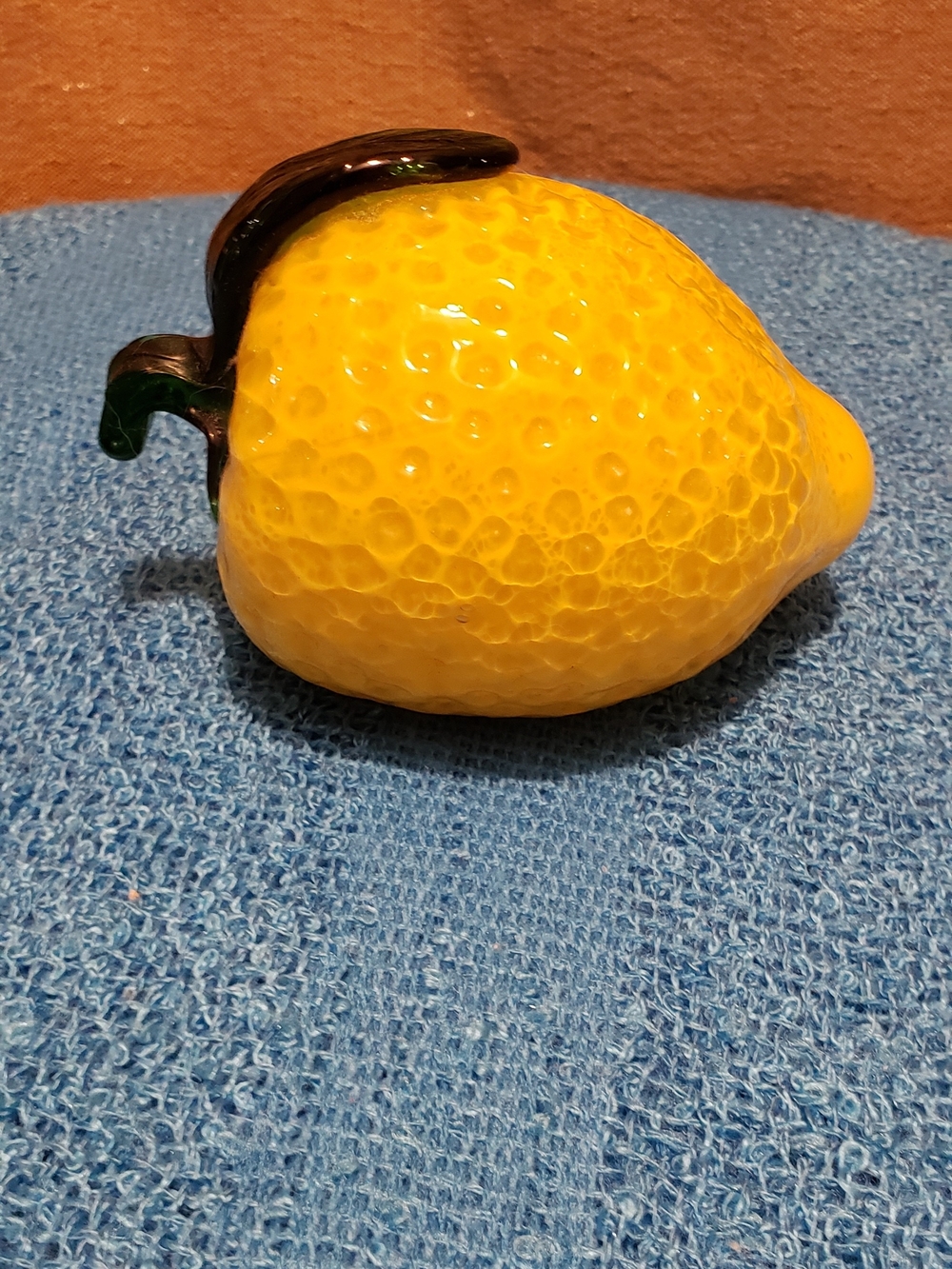Glass Lemon Figurine with Dark Green Stem